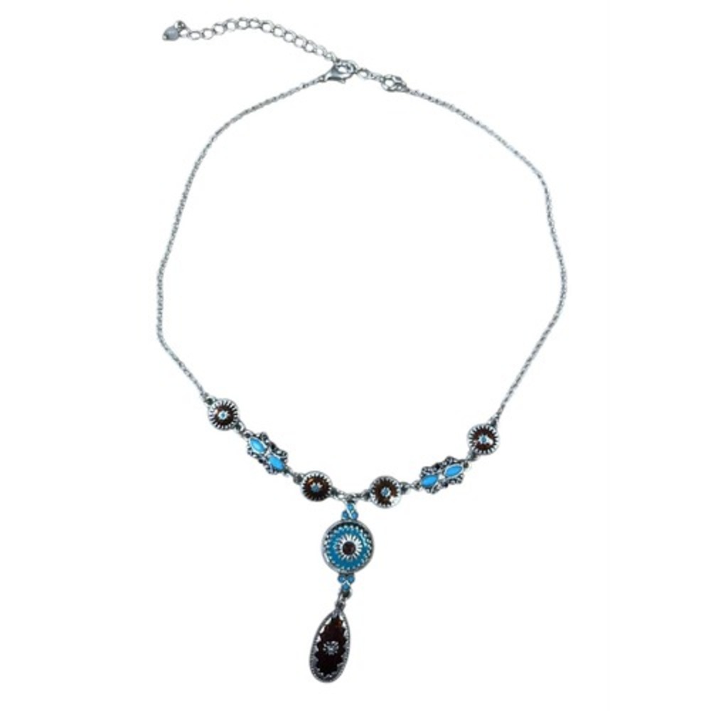Vintage Avon NRT Southwestern Boho Silver Tone Turquoise Enamel Necklace